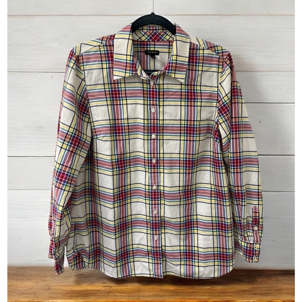 Talbots Size Large checkered Button Down Long Sleeve‎ red blue yellow white